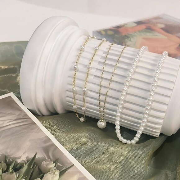 Gold Jewelry White Women Dainty Pearl Choker Earrings Bracelet Wedding Gift - Picture 6 of 6